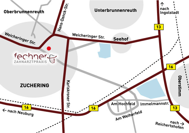 Anfahrtsskizze, Fechner, Zahnarztpraxis, Ingolstadt